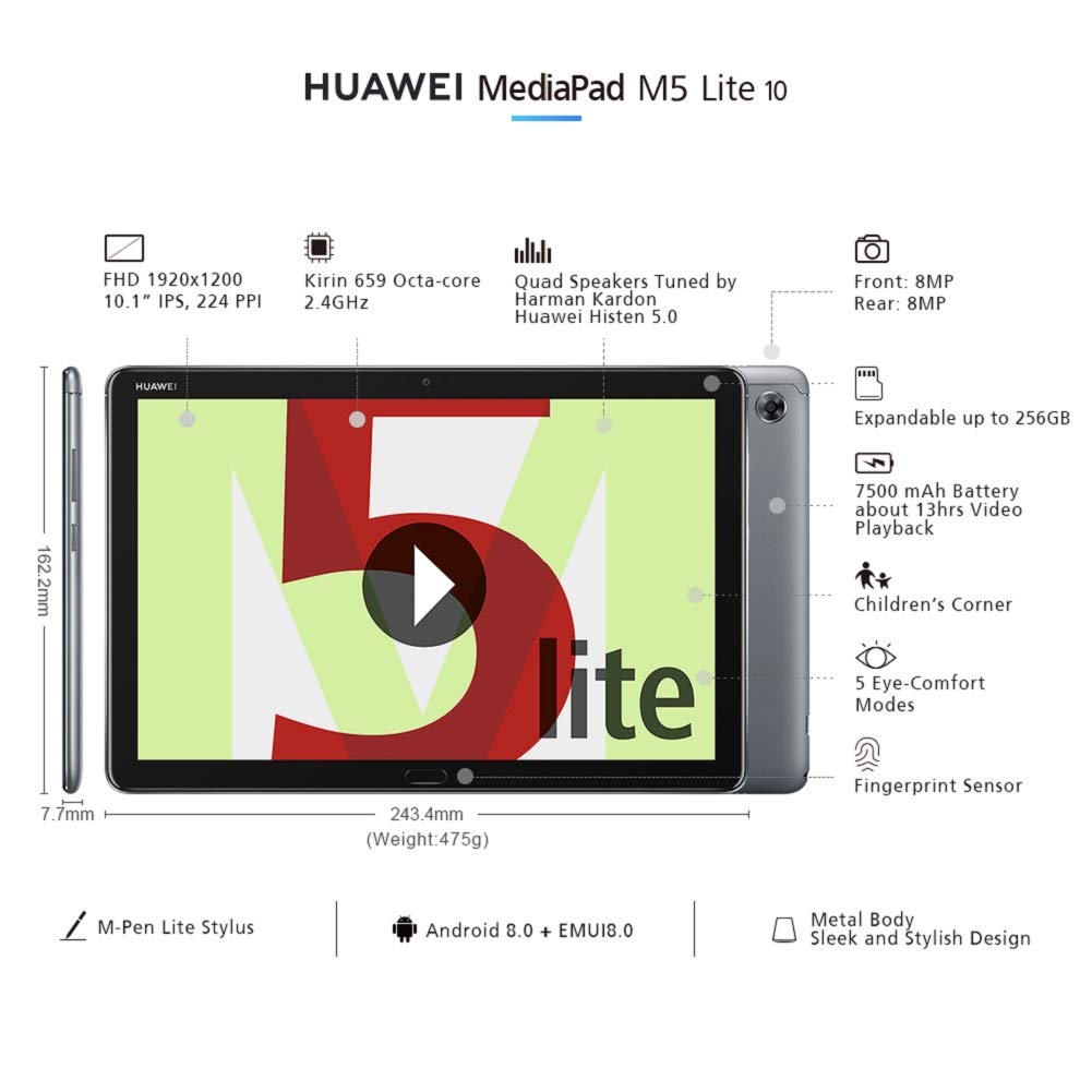 Huawei MediaPad M5 Lite 64GB + 4GB RAM RAM Factory Unlocked WIFI